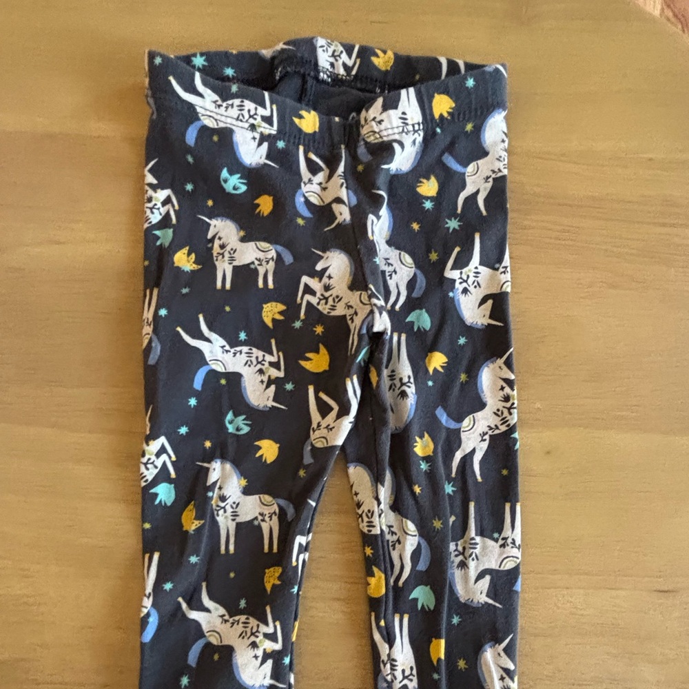 Cat & Jack Black Unicorn Print Leggings with Yellow & Teal Accents